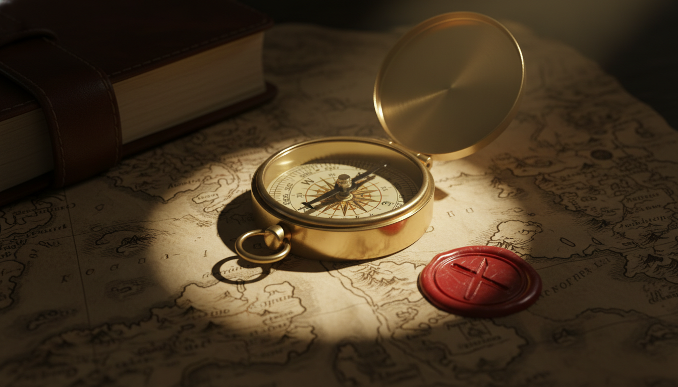 Compass and map representing search and discovery